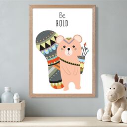 ARTZE Be Bold Squirrel Tribal Animal Quote Framed Print SIZE: A3 with Oak Frame in Peach - Size: A4 - thumbnail 2