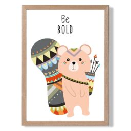 ARTZE Be Bold Squirrel Tribal Animal Quote Framed Print SIZE: A3 with Oak Frame in Peach - Size: A4 - thumbnail 1