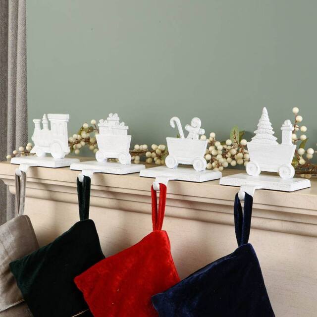 Dibor White Family of 4 Train Decorative Christmas Stocking Holder Set - Size: 4 Pack - image 1
