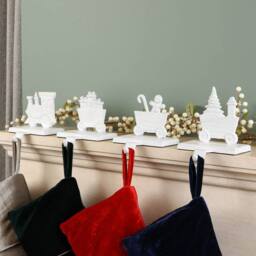 Dibor White Family of 4 Train Decorative Christmas Stocking Holder Set - Size: 4 Pack