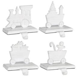 Dibor White Family of 4 Train Decorative Christmas Stocking Holder Set - Size: 4 Pack - thumbnail 2