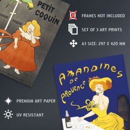 Artery8 Set of 3 Cappiello French Vintage Adverts Bold Retro Art Prints - Size: A3 - thumbnail 4
