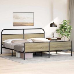Berkfield Home Metal Bed Frame without Mattress Sonoma Oak 180x200 cm Super King in Brown - thumbnail 4