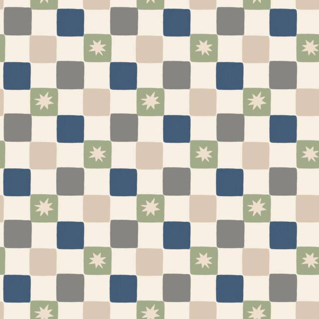 Arthouse Chequer Star Sage Green & Navy Blue Wallpaper - image 1