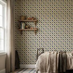 Arthouse Chequer Star Sage Green & Navy Blue Wallpaper - thumbnail 2