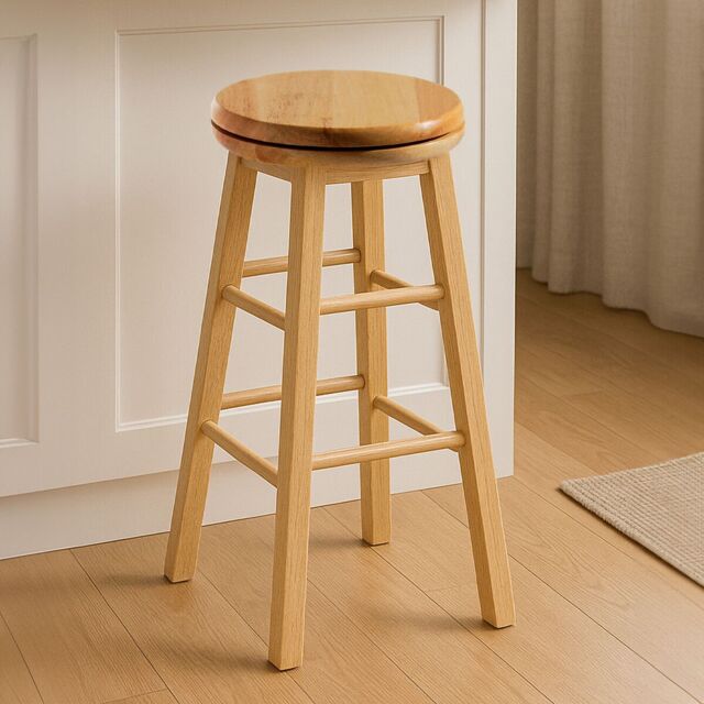 Orsina Elegant Natural Tropical Hevea Wood Bar Stool, Swivel Bar Stool For Kitchen, Strong Modern Stool For Kitchen - image 1