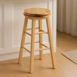 Orsina Elegant Natural Tropical Hevea Wood Bar Stool, Swivel Bar Stool For Kitchen, Strong Modern Stool For Kitchen