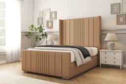 "Sloomy Hargrave Dumfries Bed Frame With 50"" Upholstered Wingback Headboard in Light Brown - Size: Small Single" - thumbnail 2