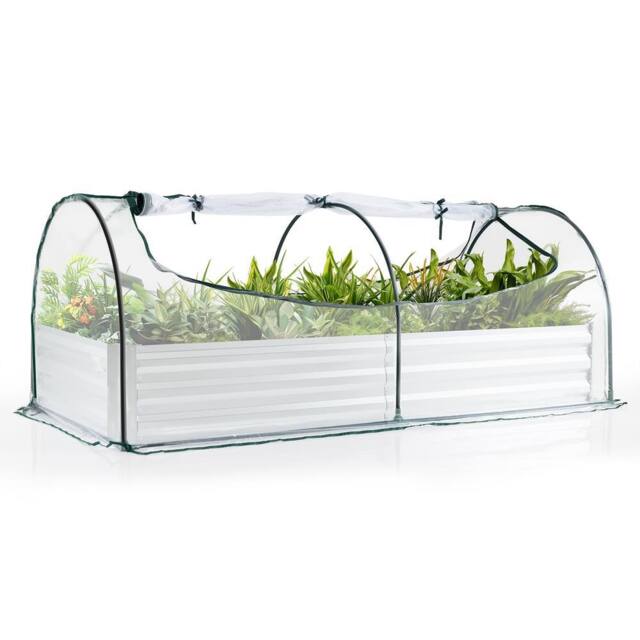 Gymax Planter Box Galvanized Raised Garden Bed With Cover Mini Greenhouse in Silver