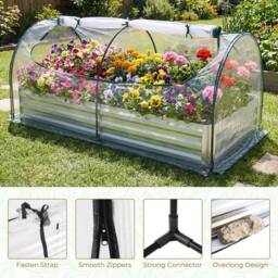 Gymax Planter Box Galvanized Raised Garden Bed With Cover Mini Greenhouse in Silver - thumbnail 9