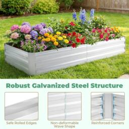 Gymax Planter Box Galvanized Raised Garden Bed With Cover Mini Greenhouse in Silver - thumbnail 8