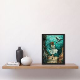 Artery8 Surreal Dream Dive Stone Steps Sea Birds Framed Art Print in Blue - Size: A4 - thumbnail 4