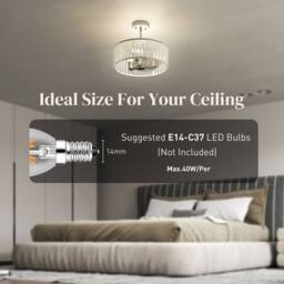 HOMCOM Semi Flush Mount Modern Crystal Chandelier Ceiling Light, Silver Tone - thumbnail 5