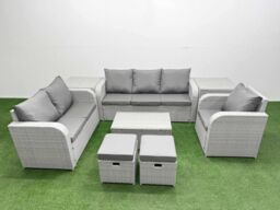 Fimous Patio PE Wicker 8 Seater Outdoor Rattan Furniture Sofa Sets w/ Rectangular Coffee Table Reclining Chair Loveseat Sofa 3 Seater Sofa Stool 2 - thumbnail 1