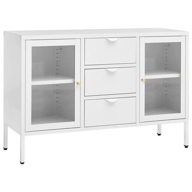 Berkfield Home Sideboard White 105x35x70 cm Steel & Tempered Glass - Size: 105 x 35 x 70 cm - image 1