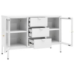 Berkfield Home Sideboard White 105x35x70 cm Steel & Tempered Glass - Size: 105 x 35 x 70 cm - thumbnail 6