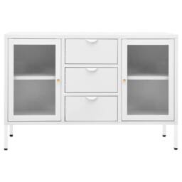 Berkfield Home Sideboard White 105x35x70 cm Steel & Tempered Glass - Size: 105 x 35 x 70 cm - thumbnail 3