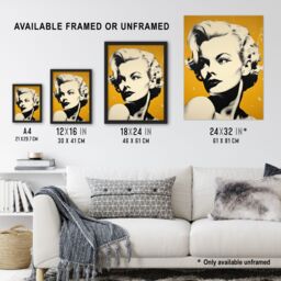 Artery8 Blonde On Mustard A Stylish Modern Black White Photo Of A Woman On Yellow Artwork Framed Wall Art Print A4 - thumbnail 3