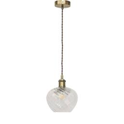 First Choice Lighting Set of 2 Bradson - Clear Swirl Glass Antique Brass Retro Pendants - thumbnail 2