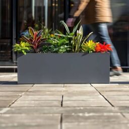 Woven Wood 100cm Zinc Galvanised Matte Grey Trough Planter - thumbnail 5