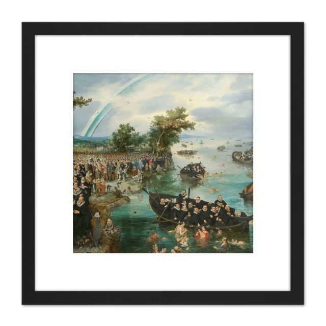 Artery8 Van De Venne Fishing For Souls Painting 8X8 Inch Square Wooden Framed Wall Art Print Picture with Mount in Black - image 1
