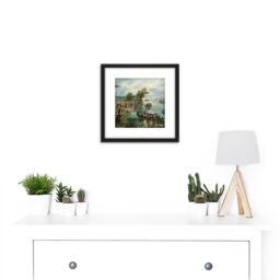 Artery8 Van De Venne Fishing For Souls Painting 8X8 Inch Square Wooden Framed Wall Art Print Picture with Mount in Black - thumbnail 2