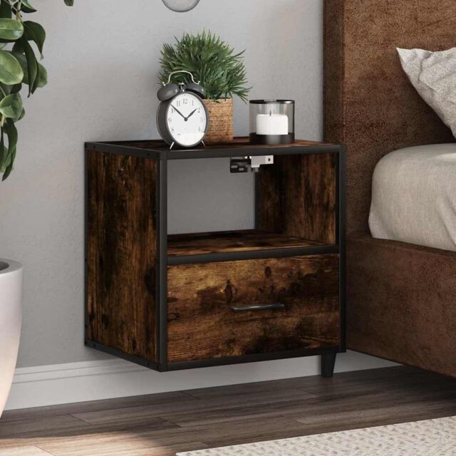 Berkfield Home Wall-mounted Bedside Cabinet Smoked Oak 40x31x39.5 cm in Brown - image 1