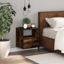Berkfield Home Wall-mounted Bedside Cabinet Smoked Oak 40x31x39.5 cm in Brown - thumbnail 3