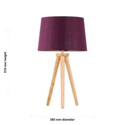 EONLION 2 Light Oak Table Lamp Bedside Lights Wood Tripod Burgundy Shade - thumbnail 2