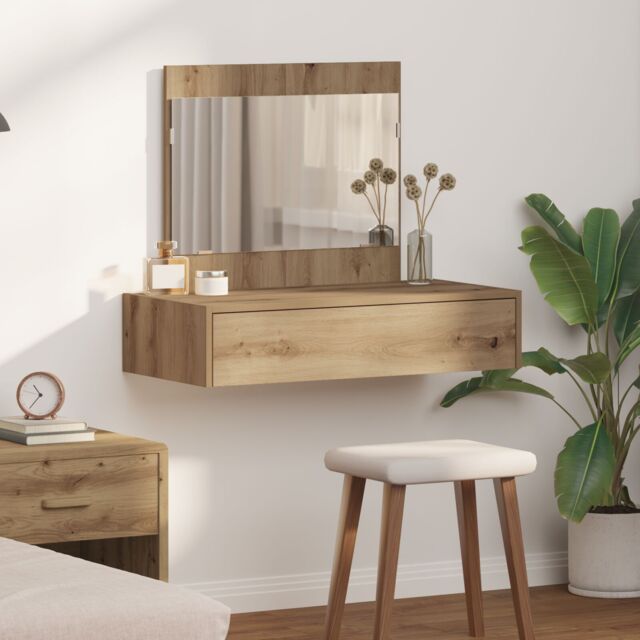 Berkfield Home Wall Hanging Dressing Table Artisan Oak 83x40x70 cm in Brown - Size: 83 x 40 x 70 cm - image 1