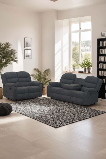 More4Homes Boston Manual Recliner Fabric 1+3 Seater Sofa Set in Grey - image 1