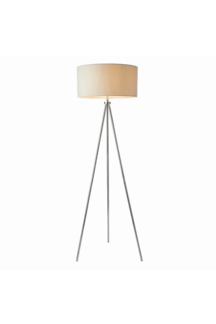 Netlighting Tri 1 Light Floor Lamp Chrome Ivory Linen Effect E27 in White