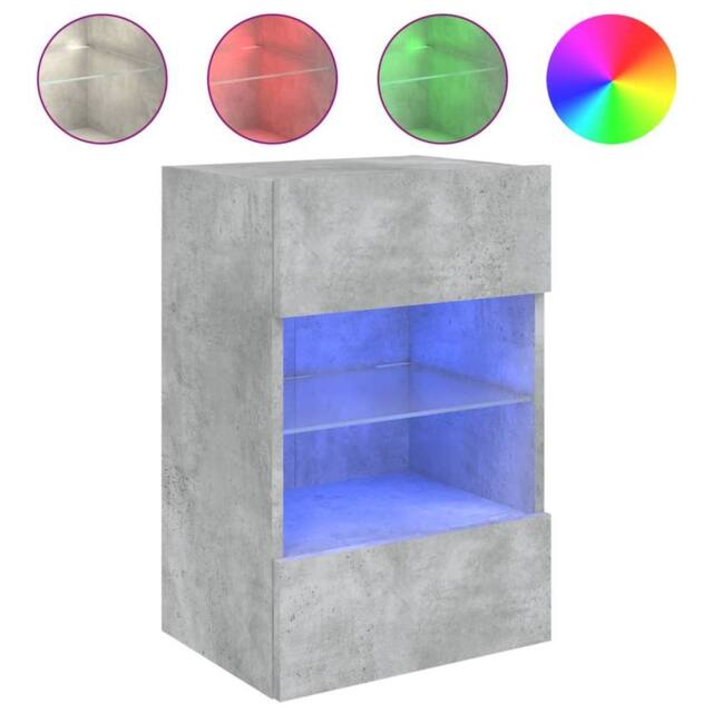 Berkfield Home TV Wall Cabinet with LED Lights Concrete Grey 40x30x60.5 cm - image 1