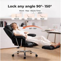 NESTLUNE Black Heavy Duty Executive Office Chair Leather - Size: 100 cm x 15 cm - thumbnail 4