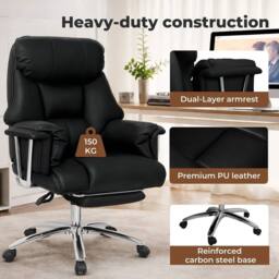 NESTLUNE Black Heavy Duty Executive Office Chair Leather - Size: 100 cm x 15 cm - thumbnail 3