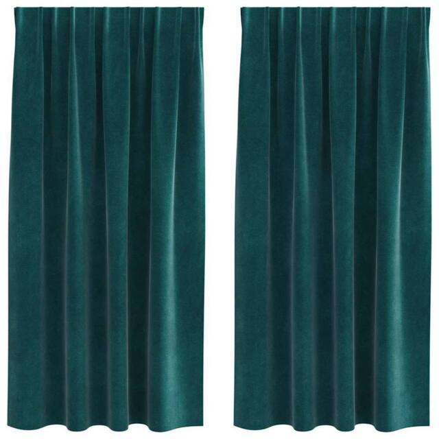 Berkfield Home Blackout Curtains with Top Tape 2 pcs Dark Green Velvet - image 1