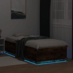 Berkfield Home Bed Frame with LED without Mattress Smoked Oak 90x200 cm in Brown - thumbnail 4