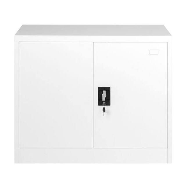 Moderna White Steel Filing Cabinet, 1 Shelf, Lockable 2 Door, 80cm Office Storage - image 1