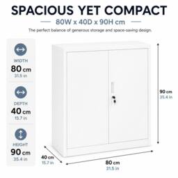Moderna White Steel Filing Cabinet, 1 Shelf, Lockable 2 Door, 80cm Office Storage - thumbnail 6