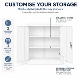 Moderna White Steel Filing Cabinet, 1 Shelf, Lockable 2 Door, 80cm Office Storage - thumbnail 7