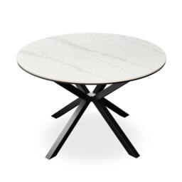 More4Homes Calne White marble Ceramic Round Dining Table & 6 Raye Velvet Chairs in Beige - thumbnail 2