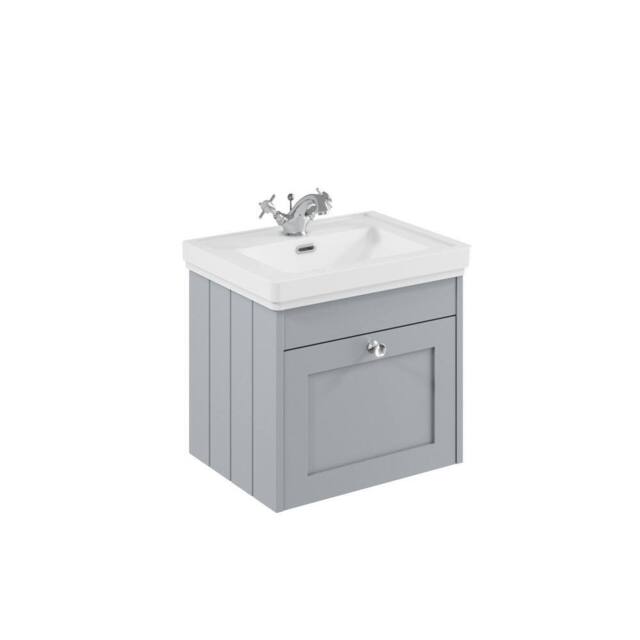 Balterley 500mm Wall Hung 1 Drawer Unit & Classic Basin 1 Tap Hole - Satin Grey - image 1