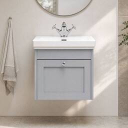 Balterley 500mm Wall Hung 1 Drawer Unit & Classic Basin 1 Tap Hole - Satin Grey - thumbnail 6