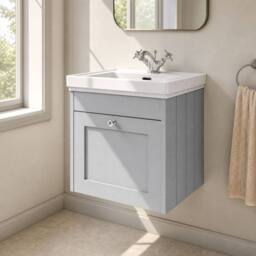 Balterley 500mm Wall Hung 1 Drawer Unit & Classic Basin 1 Tap Hole - Satin Grey - thumbnail 4