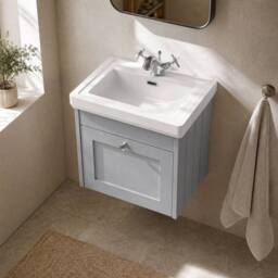 Balterley 500mm Wall Hung 1 Drawer Unit & Classic Basin 1 Tap Hole - Satin Grey - thumbnail 3