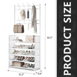 KORVIXA Hallway Coat Rack Shoe Storage 5 Tiers in White - Size: 900mm - thumbnail 2