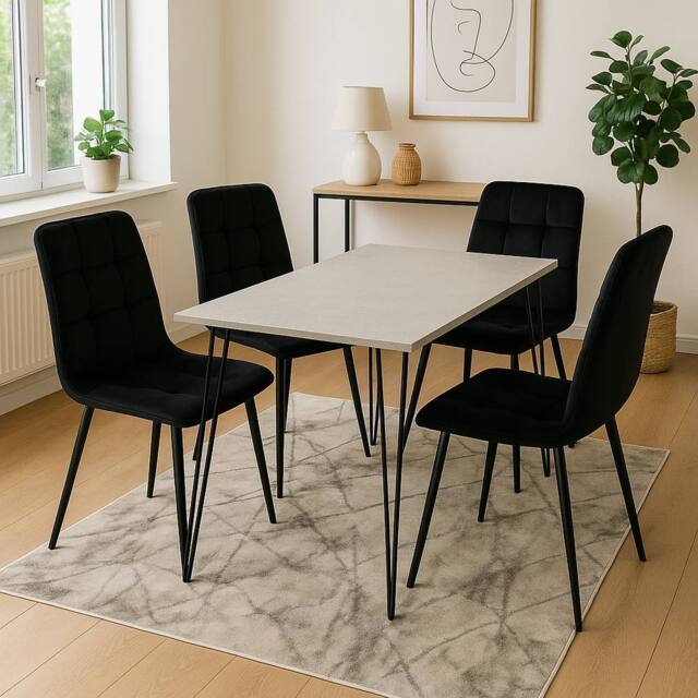 KOSY KOALA Dining Table With 4 Chairs Modern Grey Dining Table Set With 4 Black Velvet Chairs Dining Room Furniture - image 1