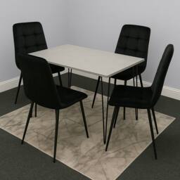 KOSY KOALA Dining Table With 4 Chairs Modern Grey Dining Table Set With 4 Black Velvet Chairs Dining Room Furniture - thumbnail 2