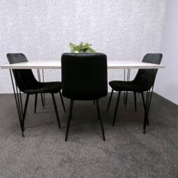 KOSY KOALA Dining Table With 4 Chairs Modern Grey Dining Table Set With 4 Black Velvet Chairs Dining Room Furniture - thumbnail 6