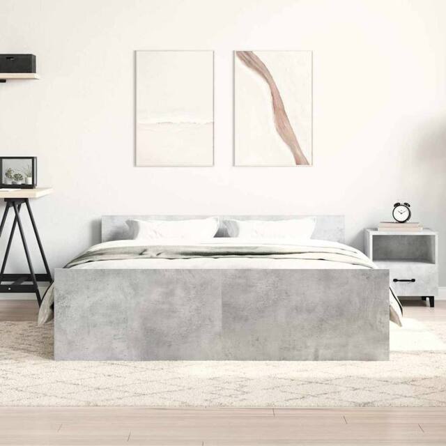 Berkfield Home Durable Bed Frame with Headboard & Footboard Concrete Grey 150x - Size: King - image 1